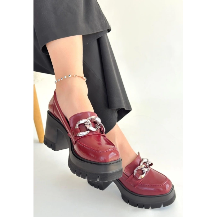 Winar Bordo Rugan Doldu Topuk Ayakkabı