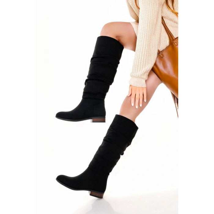 Winda Siyah Süet Körüklü Çizme