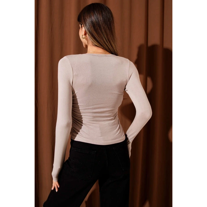 Yanı Büzgülü bluz vizon T4322