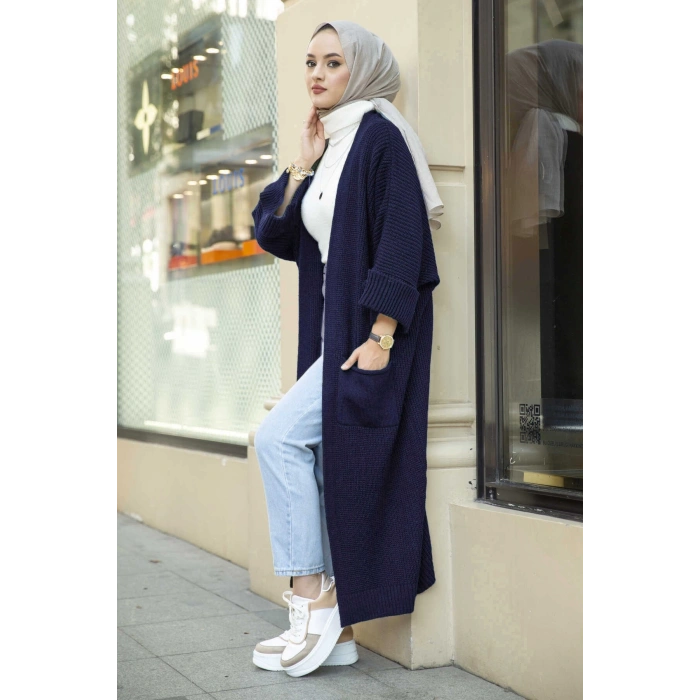 Yarasa kol uzun triko hırka lacivert