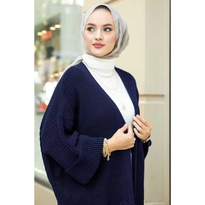 Yarasa kol uzun triko hırka lacivert