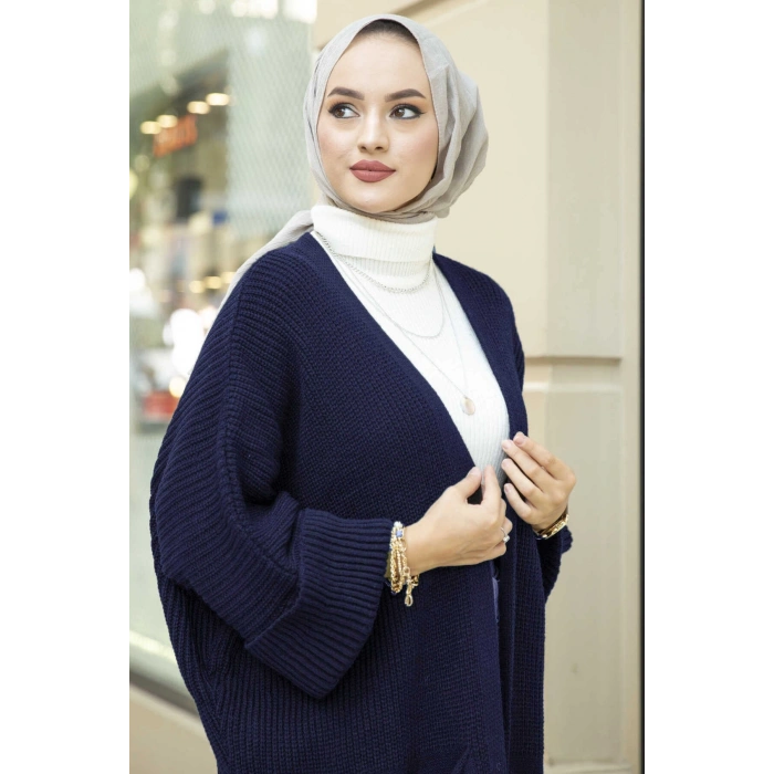 Yarasa kol uzun triko hırka lacivert