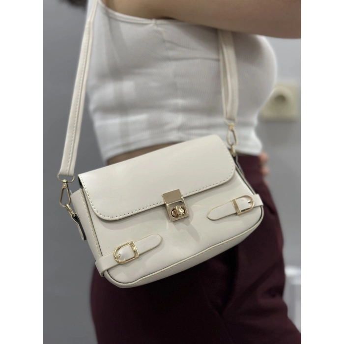 Zerej kemerli krem cilt çanta