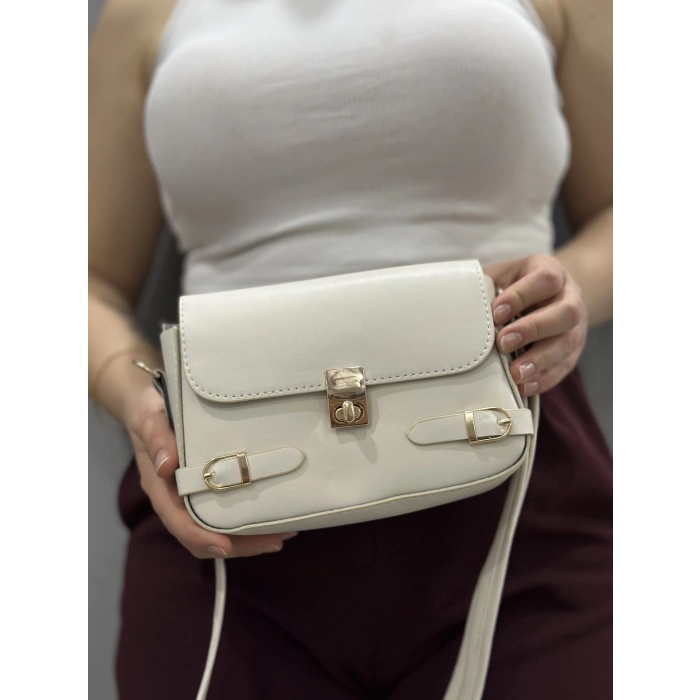 Zerej kemerli krem cilt çanta