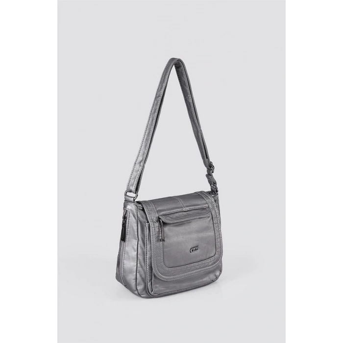 Ziwen Gri Cilt Omuz Çantası