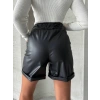 Beli lastikli duble paça deri şort siyah w24755
