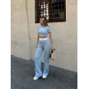 Crop pantolon biyeli takım mavi