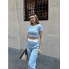 Crop pantolon biyeli takım mavi