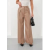 Deri geniş paça beli lastikli pantolon bej h263644