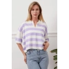 Gömlek yaka çizgili triko tişört