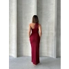 Krinkıl tek omuz uzun elbise bordo s25455