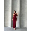 Krinkıl tek omuz uzun elbise bordo s25455
