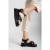 Sibna Siyah Cilt Kemerli Sandalet