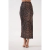 Uzun yırtmaçlı ince kumaş etek leopar