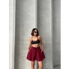 Volanlı keten şort bordo s255058