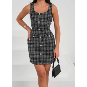 Askılı ch kumaş düğmeli elbise siyahbeyaz h265007