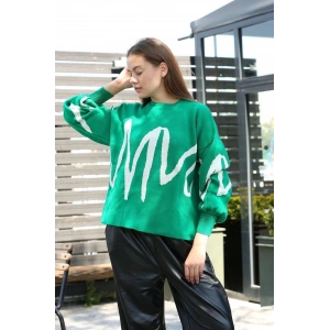 Beyaz çizgili bisiklet yaka kazak yeşil