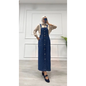 Etekli salopet enzim süper taş yıkama koyu mavi d2521