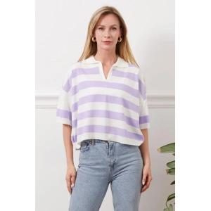 Gömlek yaka çizgili triko tişört