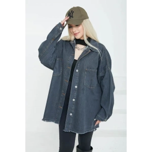 Kadın Çift Cepli Püskül Detay Kot Ceket