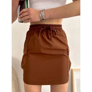 Kargo cep ince paraşüt etek kahve s241019