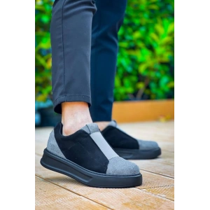 KB-007  Kuback Siyah Gri Siyah Yüksek Taban Tek Bant Bağcıksız Günlük Erkek