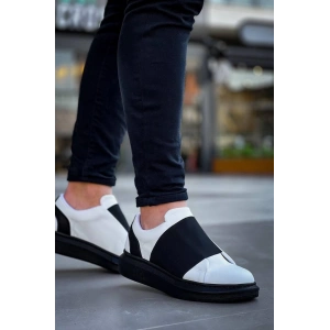KB-040  Kuback Beyaz Cilt Siyah Yüksek Taban Lastikli Günlük Erkek Ayakkabı