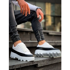 KB-056 Kuback Beyaz Siyah Detaylı Beyaz Yüksek Taban Günlük Spor Ayakkabı