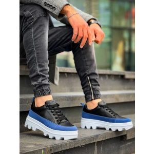 KB-056 Kuback Siyah Mavi Detaylı Beyaz Yüksek Taban Günlük Spor Ayakkabı