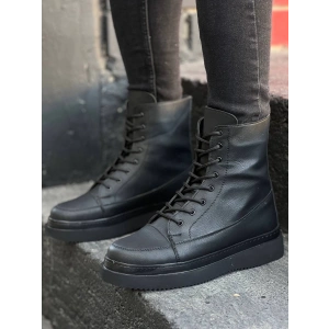 KB-0991  Kuback Siyah Cilt Siyah Yüksek Taban  Bağcıklı  Postal Bot