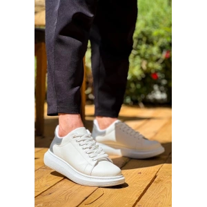 KB-X500  Kuback Beyaz Gümüş Yüksek Taban Bağcıklı Günlük Erkek Ayakkabı