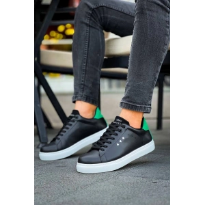 KB-X7  Kuback Siyah Yeşil Yüksek Beyaz Taban Bağcıklı Günlük Erkek Ayakkabı