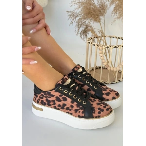 Kity Leopar Saten Bağcıklı Spor Ayakkabı