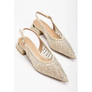 Piyar Bej Taşlı Topuklu Ayakkabı