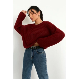 Salaş delik detaylı kazak bordo