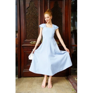 U yaka prenses elbise mavi s255101