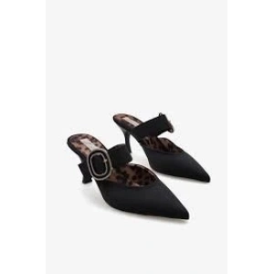 Yote Siyah Saten Topuklu Terlik