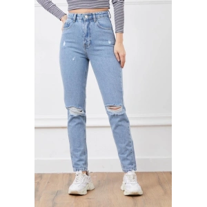 Yüksek bel yırtmaçlı mom jean pantolon