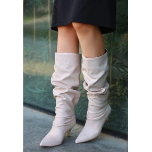 Zelya Bej Cilt Topuklu Çizme