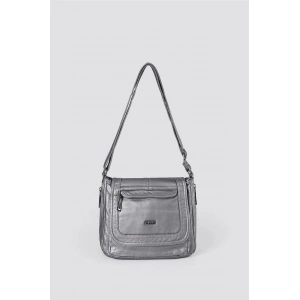 Ziwen Gri Cilt Omuz Çantası