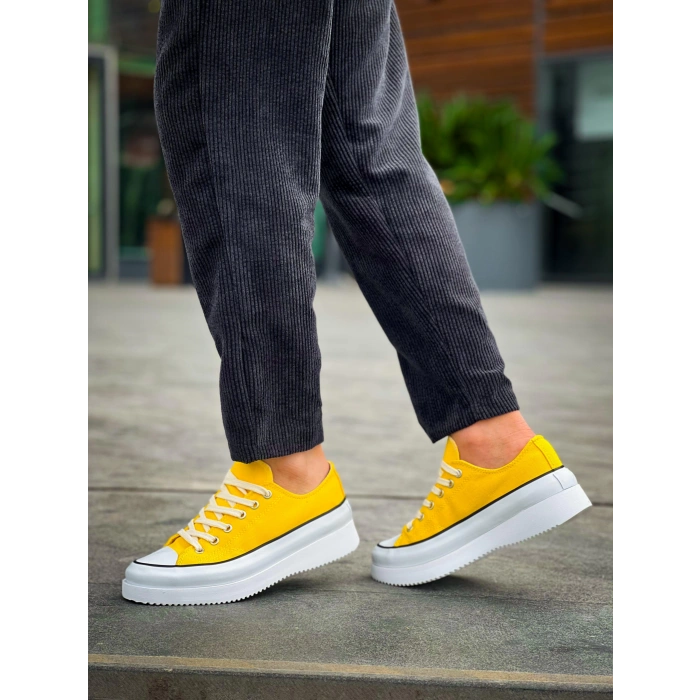 KB-CX-3 Kuback Kısa Sarı Keten Beyaz Yüksek Taban Spor Ayakkabı