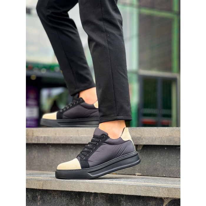 KB-X46 Kuback Siyah Bej Yüksek Siyah Taban Günlük Spor Ayakkabı