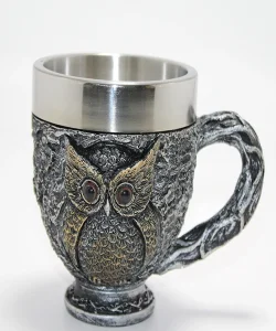 3D Kabartmalı Baykuş Büstü Paslanmaz Çelik Kupa Bardak SPR4482