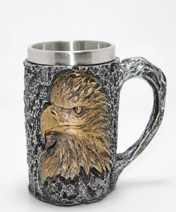 3D Kabartmalı Kartal Büstü Paslanmaz Çelik Kupa Bardak SPR4474
