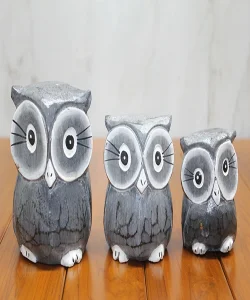 Ahşap 3Lü Baykuş Seti Polos:2