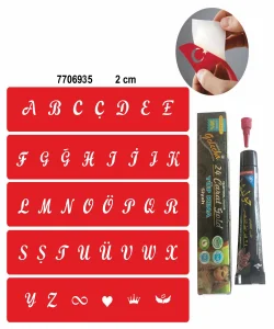Alfabe Büyük Harfler Hint Kınası ile Geçici Dövme Yapma Seti