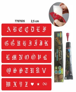 Alfabe Gotik Harfler Hint Kınası ile Geçici Dövme Yapma Seti