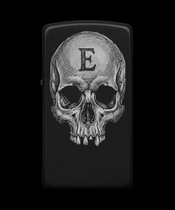 Benzinli Çakmak Kuru Kafa Figürlü E Harfli Tasarım - V11
