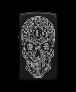 Benzinli Çakmak Kuru Kafa Figürlü E Harfli Tasarım - V18