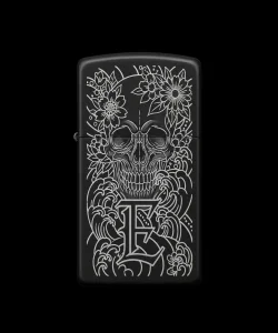 Benzinli Çakmak Kuru Kafa Figürlü E Harfli Tasarım - V24